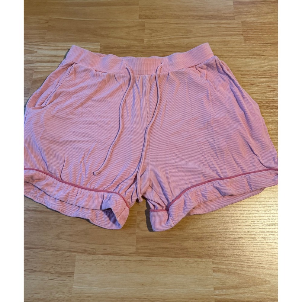 Cozy Earth Womens Ribbed Lounge Shorts Pink Size Medium Drawstring Pajama
